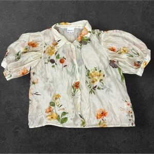 Bailey 44 Sheer Floral Puff Sleeve Blouse Top Womens XL Multicolor Feminine